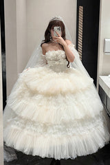 White [Maiden’s Love] Off Shoulder Triple-Layered Ruffled Hanayome Bow Lace Sweet Princess Lolita Dress - Product - 11