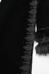 Black Stand Collar Embroidered Lace-Up Women's Gothic Coat - Product - 7