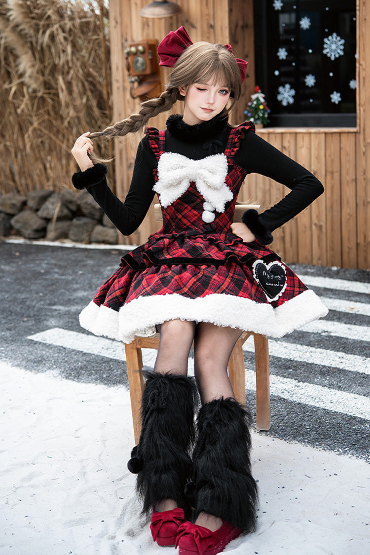 [Letters & Poems · Snowy Night Serenade] Triple-Layered Print Ruffle Bowknot Sweet Lolita Jsk Dress Set 2 Colors - Product - 10