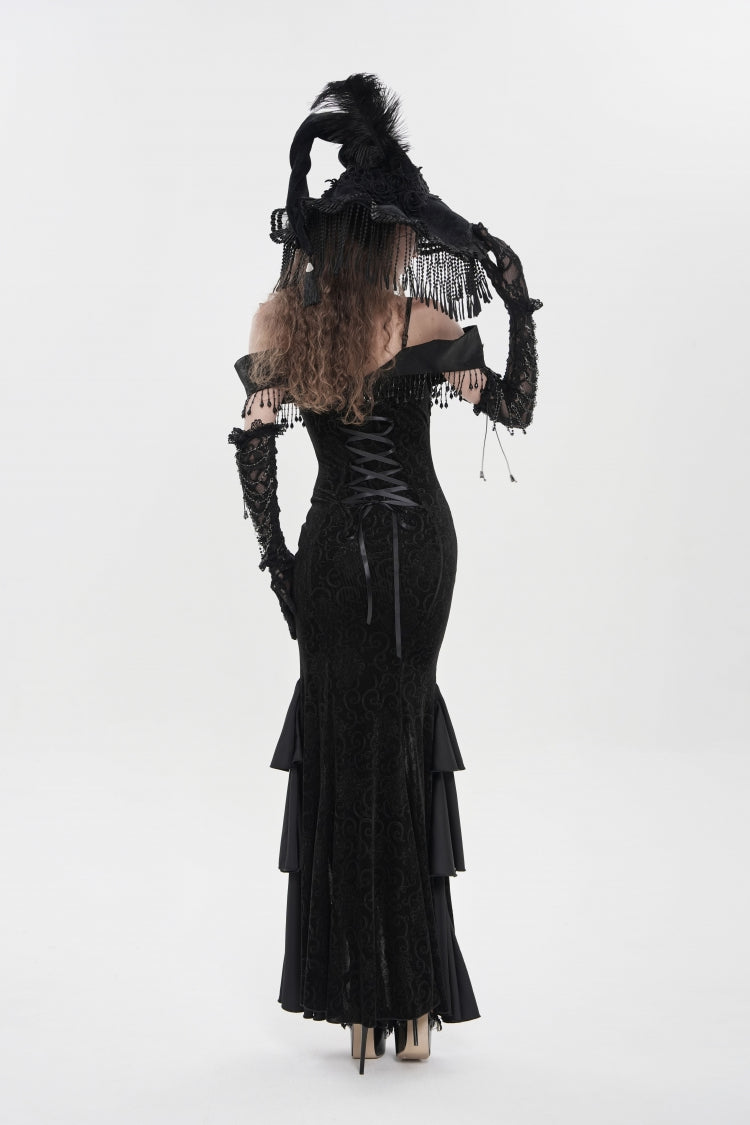 Black Off Shoulder Sleeveless Embroidered Lace Slim Women's Gothic Gorgeous Strapless Dress - Product - 4