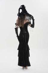 Black Off Shoulder Sleeveless Embroidered Lace Slim Women's Gothic Gorgeous Strapless Dress - Product - 4