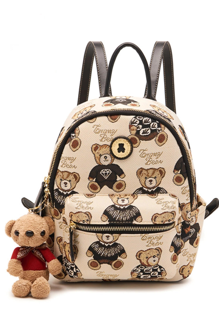 Bear Print College Style Sweet Lolita Backpack 3 Colors - Ivory - 5