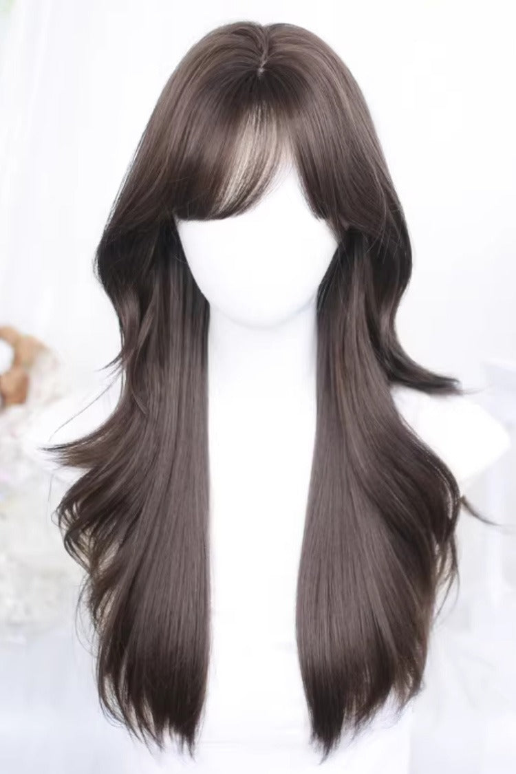 Curtain Bangs Soft Loose Outer Curl Sweet Lolita Wig 2 Colors - Cool-Brown - 1