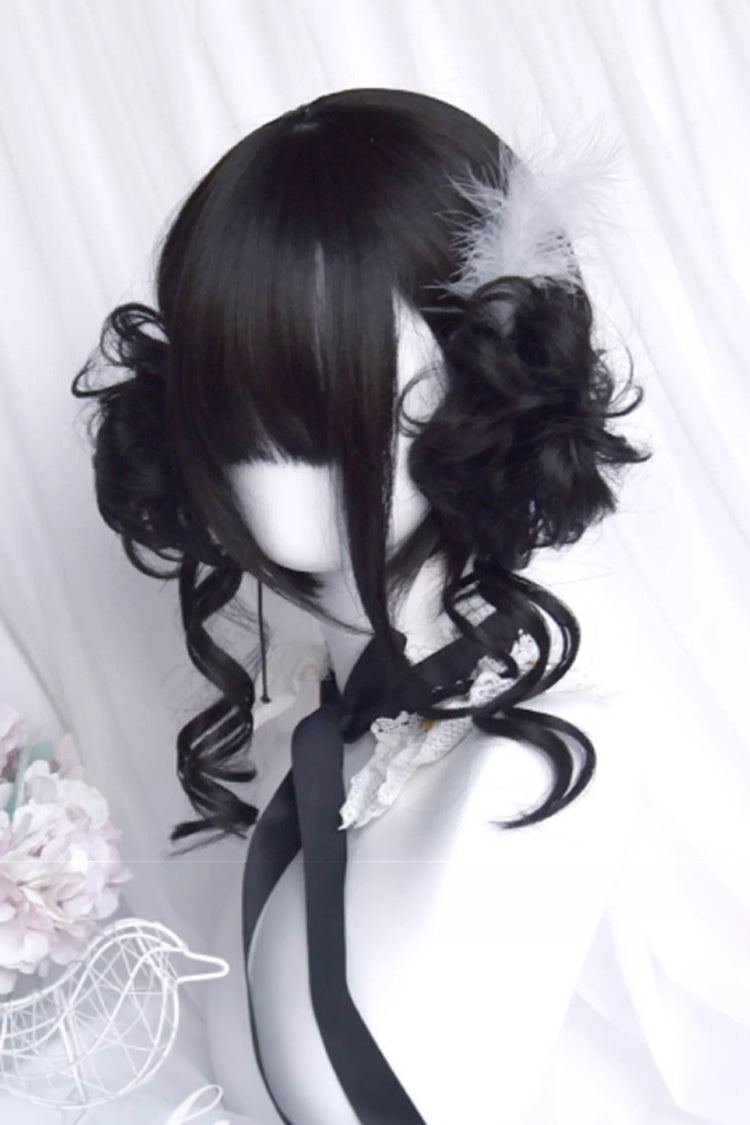 Black Dragon Whisker Bun Chinese Style Fluffy Side Clip Lolita Wig - Product - 5