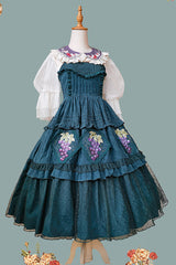 Green [Vineyard] Sleeveless Jacquard Print Ruffle Embroidery Sweet Lolita Jsk Dress - Product - 9