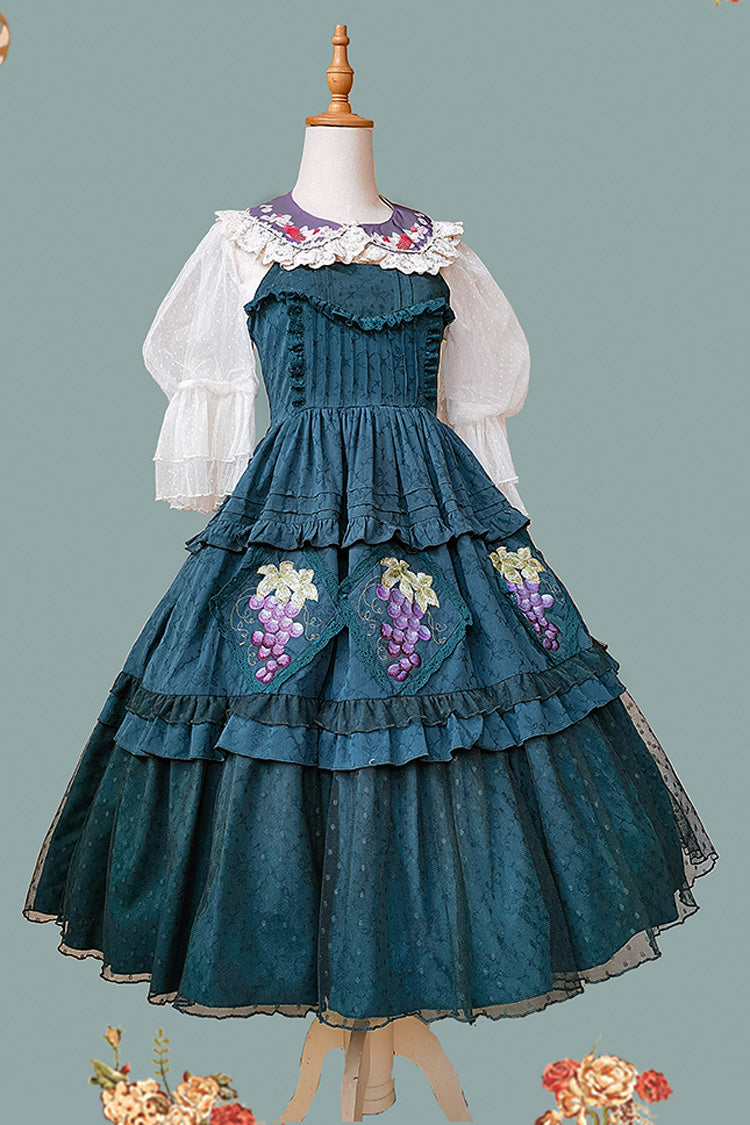 Green [Vineyard] Sleeveless Jacquard Print Ruffle Embroidery Sweet Lolita Jsk Dress - Product - 9