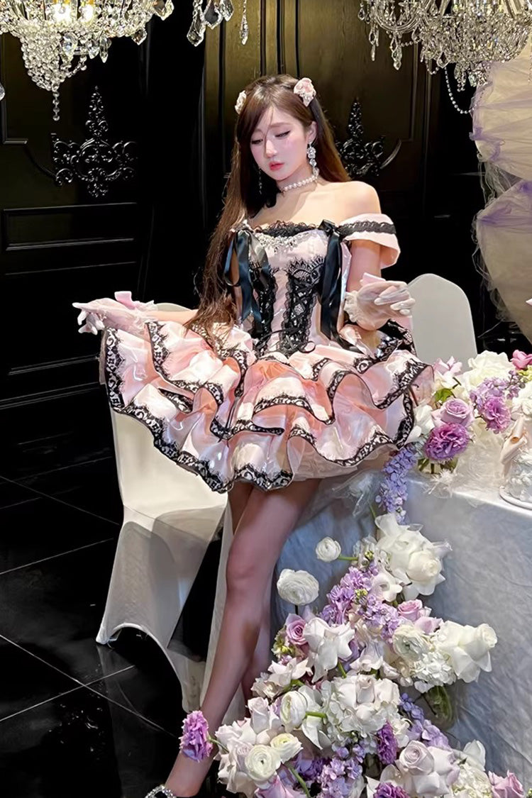 Pink [Love Poems of the Heart] Sleeveless Triple-Layered Ruffled Lace Lace-Up Sweet Lolita Jsk Dress - Product - 5