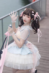Blue/Pink Rose Peach Wine Sleeveless Multi-layer Ballet Style Sweet Lolita Jsk Dress - Product - 6