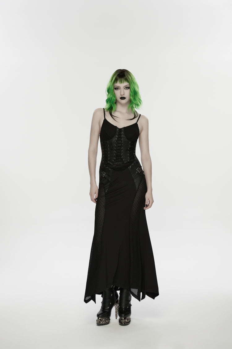 Black Lace-Up Buckled Eyelet Women's Punk Jsk Dress - Product - 6