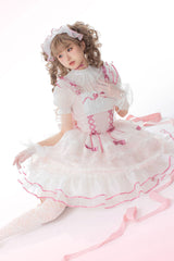 Pink Multi-layer Ruffle Bowknot Lace-Up Ballet Style Sweet Princess Lolita Tiered Dress - Product - 6