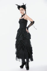Black Sleeveless Multi-Layered Embroidered Women's Gothic Peplum Court Slip Dress - Product - 12