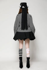 Black/White Skull Lace Jabot Striped Lapel Collar Long Sleeves Ruffled Women's Lolita Gothic Blouse - Product - 4