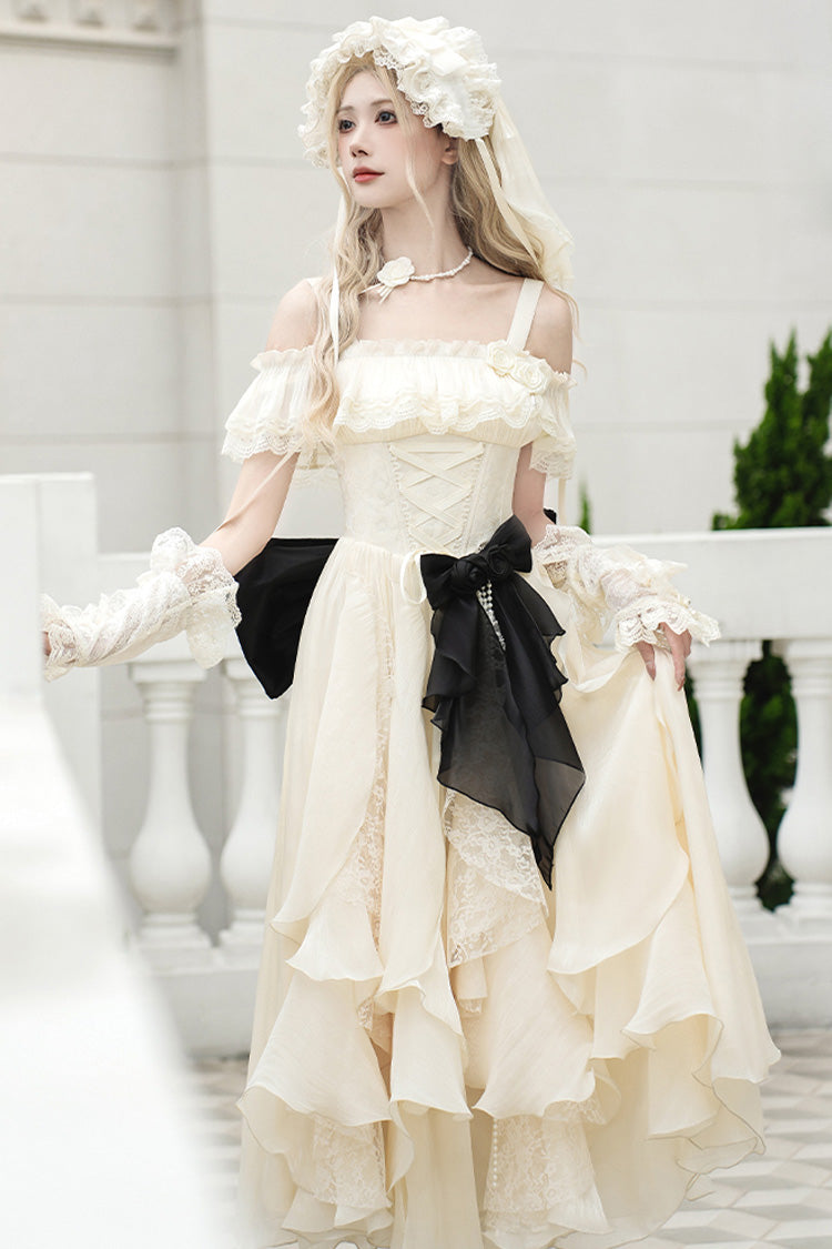Ivory [Moonlight Variations] Sleeveless Ruffle Lace-Up Sweet Lolita Jsk Long Dress - Product - 5