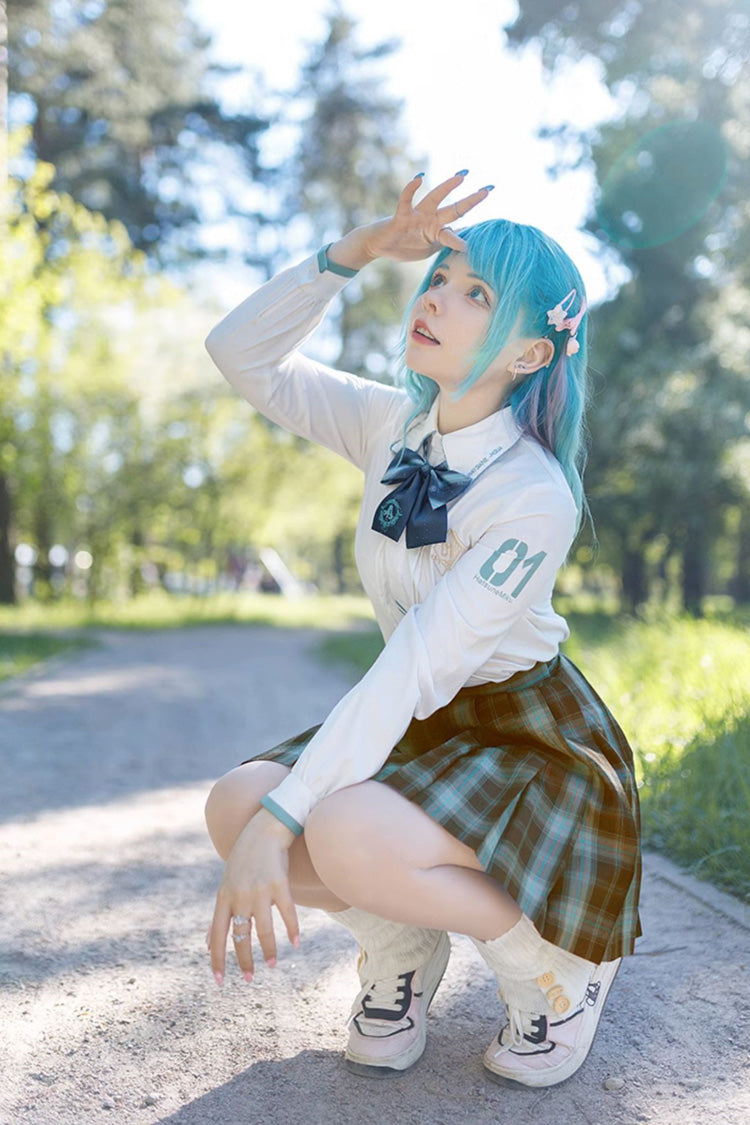 Blue/Green Plaid Print Sweet Japanese School Pleated Skirt - Product - 4