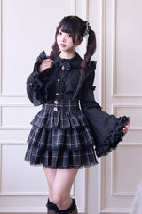 Black Triple-Layered Plaid Print Ruffle Gothic Jirai Kei Japanese Strap Dress - Product - 4