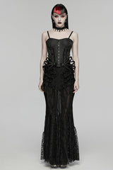 Black Sleeveless Rose Jacquard Lace-Up Women's Gothic Overbust Corset - Product - 4