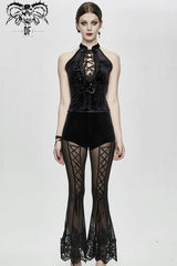 Black Stars And Moon Printing Chest Lace Up Dense Velvet Women's Gothic Vest - Product - 4