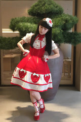 [Miss Peculiar Strawberry] Stand Collar Sleeveless Printed Bow Sweet Lolita Dress 2 Colors (Red, Blue/Black) - Product - 15