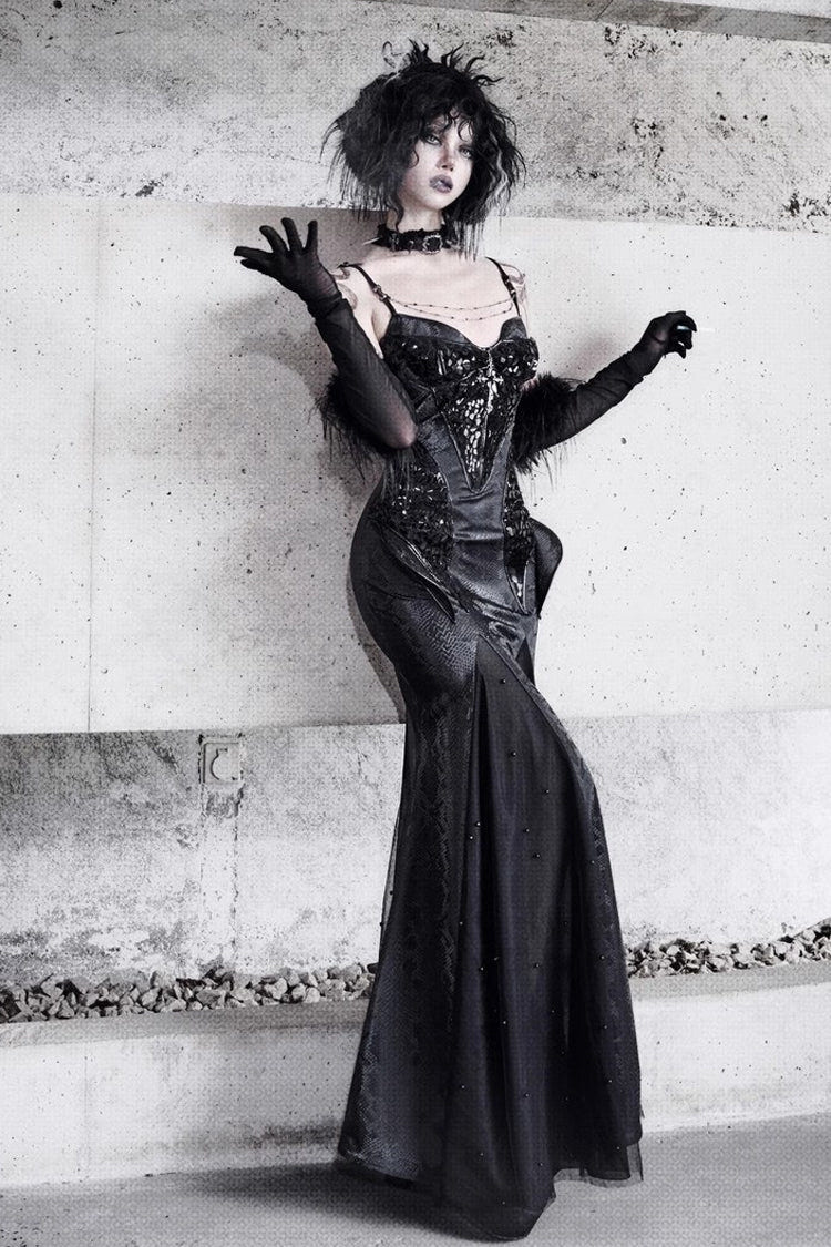 Black [Snake Eye Shadow] Sleeveless Print Stitching Slim Gothic Lolita Jsk Dress - Product - 5