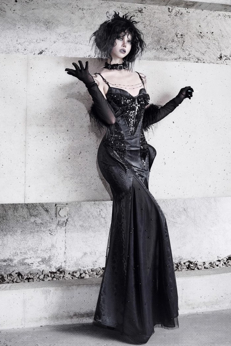 Black [Snake Eye Shadow] Sleeveless Print Stitching Slim Gothic Lolita Jsk Dress - Product - 5