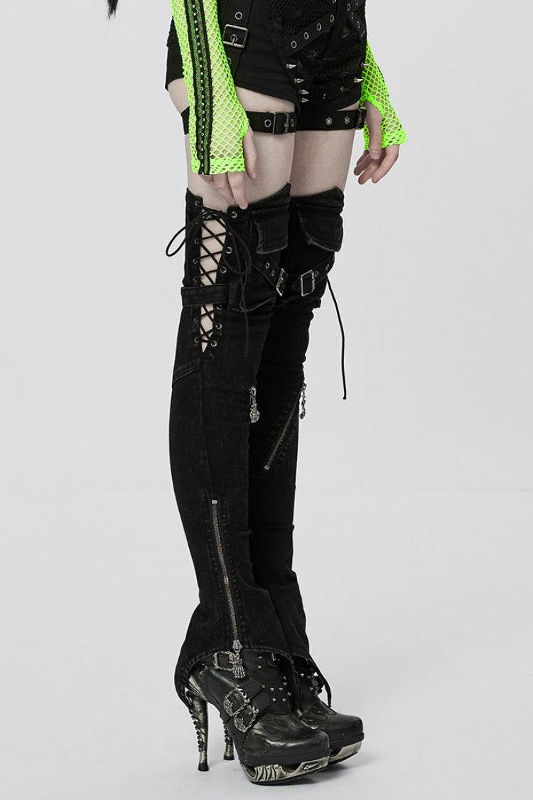 Black Ghost Claw Zipper Slim Irregular Women's Steampunk Leg Warmers - Product - 2