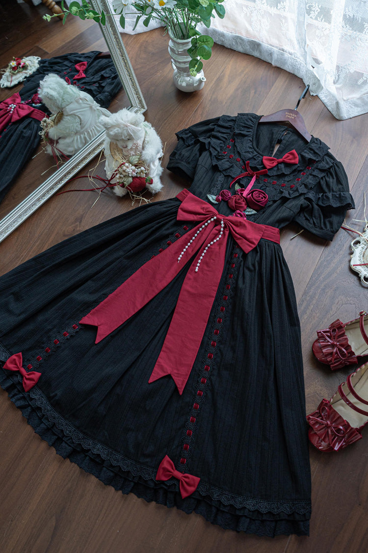 Moon Mist Poetry Short Sleeves Ruffle Bowknot Sweet Lolita Dress 2 Colors - Black - 3
