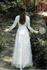 Floral Embroidery Long Sleeved Sweet Hanfu Dress - Product - 5