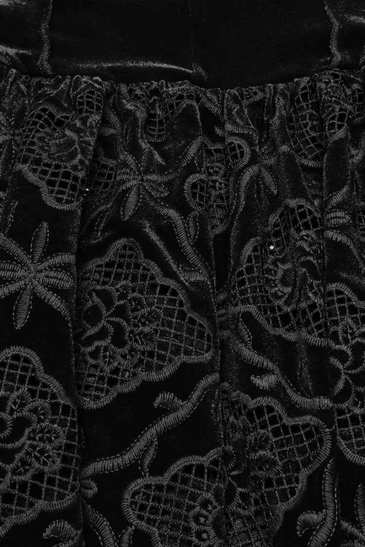 Black Sleeveless Floral Embroidery Women's Gothic Fishtail Slip Dress - Product - 8