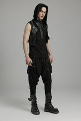 Black Faux Leather Vest Straps Men's Steampunk Vest Bag - Product - 4