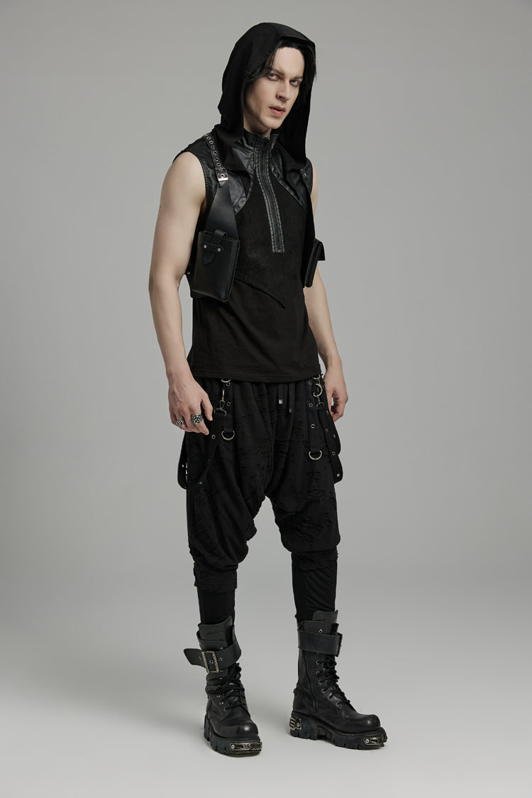 Black Faux Leather Vest Straps Men's Steampunk Vest Bag - Product - 4