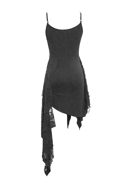 Black Asymmetrical Punk Torn Broken Holes Knitted Womens Slip Dress - Product - 6