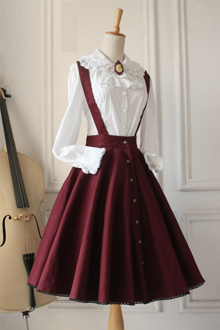 Wine Vintage Single Breasted Ruffled Classic Lolita Skirt Strap Dress - Product - 2