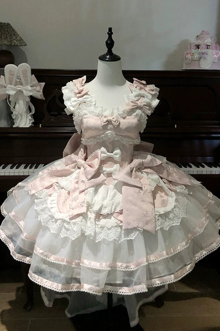 Pink [Velvet Rabbit] Sleeveless Multi-Layered Ruffled Bow Sweet Lolita Jsk Dress Set - Product - 2