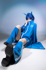 Blue [Network Error] Stand Collar Long Trumpet Sleeves Ouji Gothic Functional Style Japanese Prince Lolita Coat Shorts Set - Product - 9