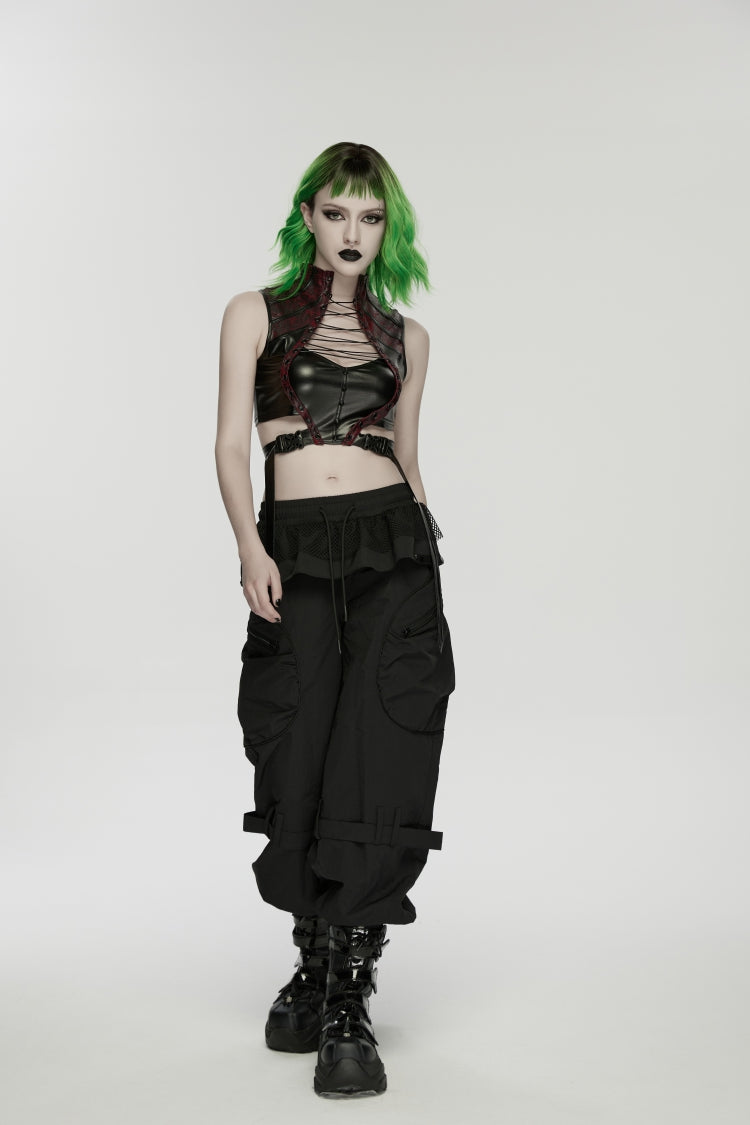 Pleated Women's Punk Ruffled Hem Big Pockets Cargo  Pants cool - Product - 3