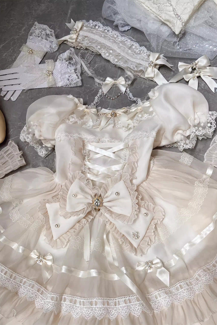 Ivory Jewel Ballet Doll Ruffle Hanayome Bowknot Lace Sweet Elegant Lolita Dress - Product - 4