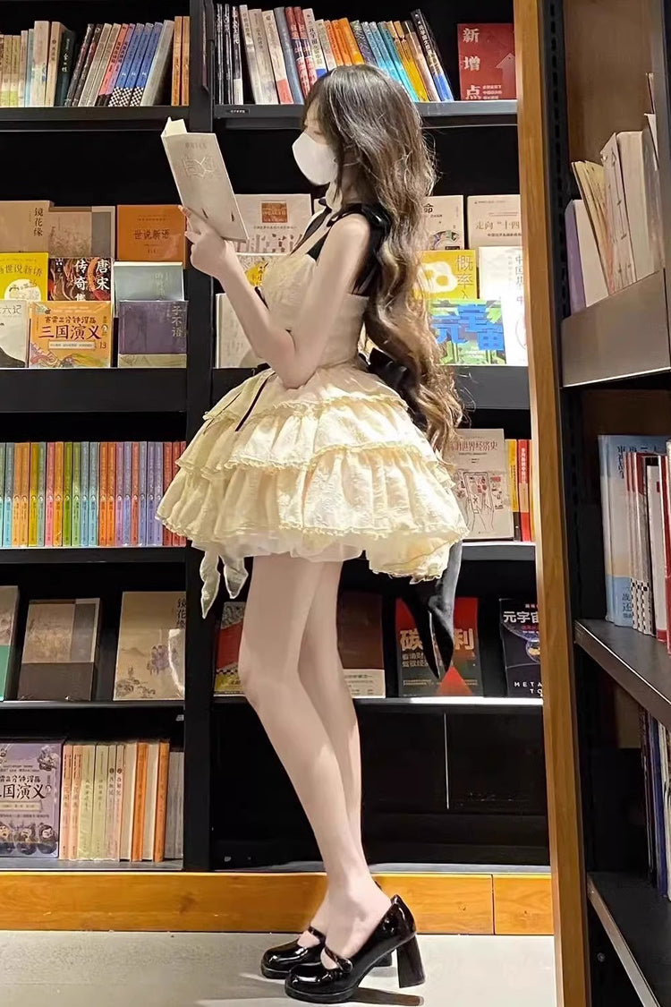 Yellow Multi-layer Ballet Bowknot Sweet Lolita Jsk Dress - Product - 4