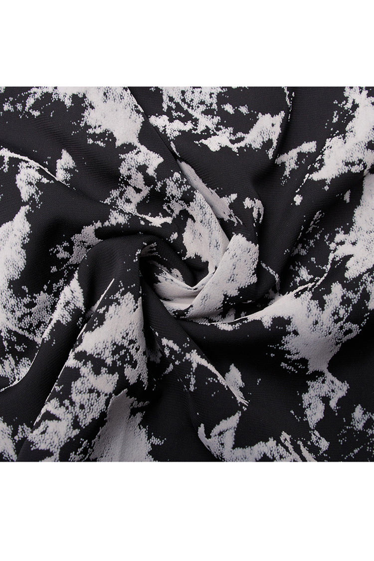 Black Folding Collar A-Shape Print Women's Punk Slip Dress - Product - 8