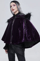 Purple Gothic Quilted Velvet Collar Crescent Pendant Zipper Warm Women's Shawl - Product - 2