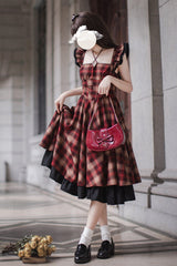 Red [Madeline] Print Ruffle Vintage Elegant Lolita Jumper Dress - Product - 5
