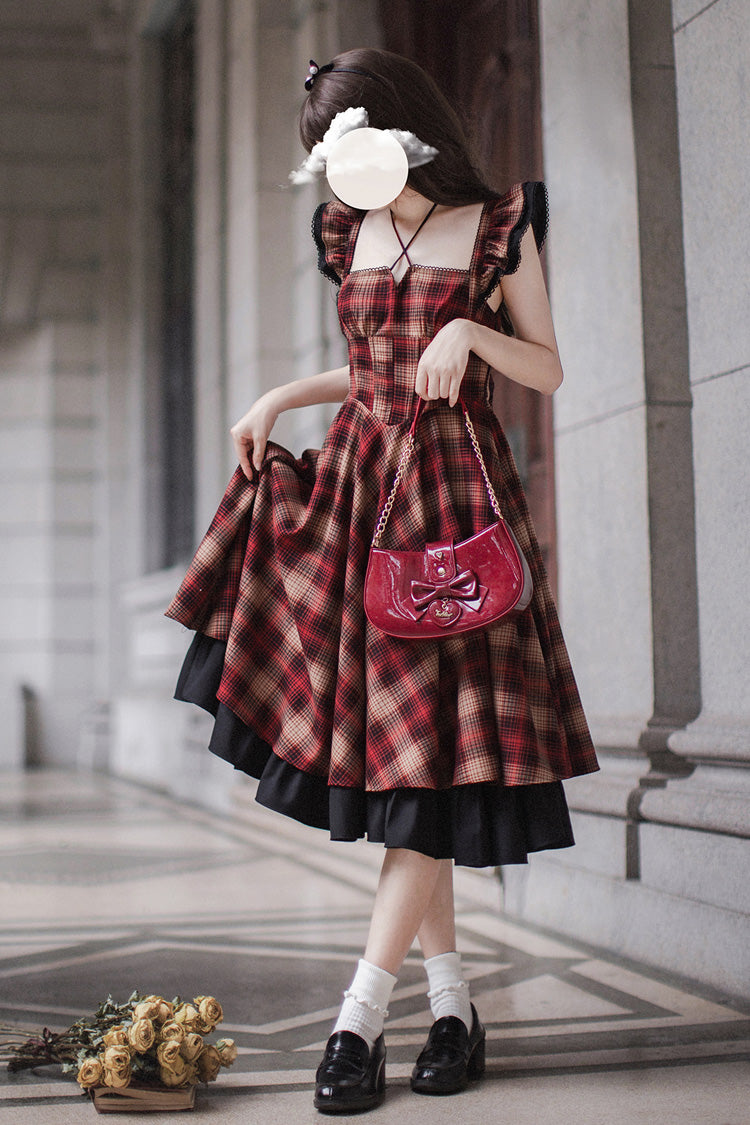 Red [Madeline] Print Ruffle Vintage Elegant Lolita Jumper Dress - Product - 5