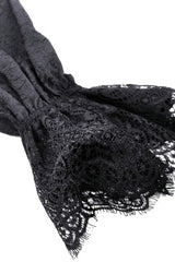 Black Stand Collar Long Trumpet Sleeves Lace Sheer Lace-Up Women's Gothic High Low Tail Coat - Product - 18