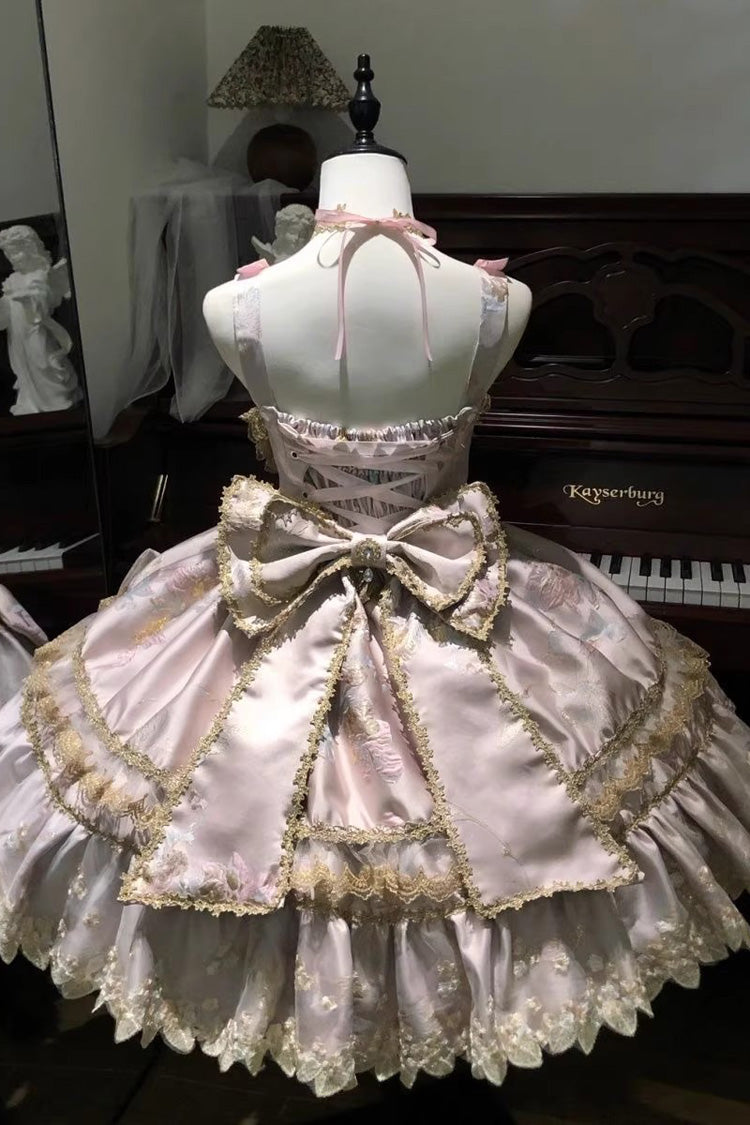 Sweet Sleeveless Ruffled Foil-Stamped Embroidered Open-Front Bow Lace Gorgeous Lolita Jsk Dress 4 Colors - Product - 3