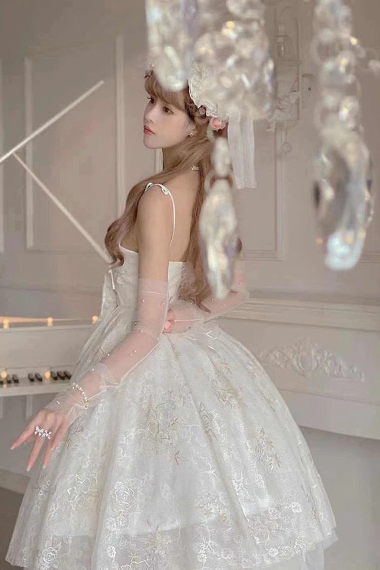 White Print Hanayome Embroidery Bowknot Sweet Lolita Prom Jsk Dress - Product - 4