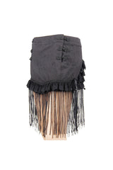 Black Jacquard Lace Tassel Hem Back Waist Lace Up Short Women's Gothic Skirt - Product - 5