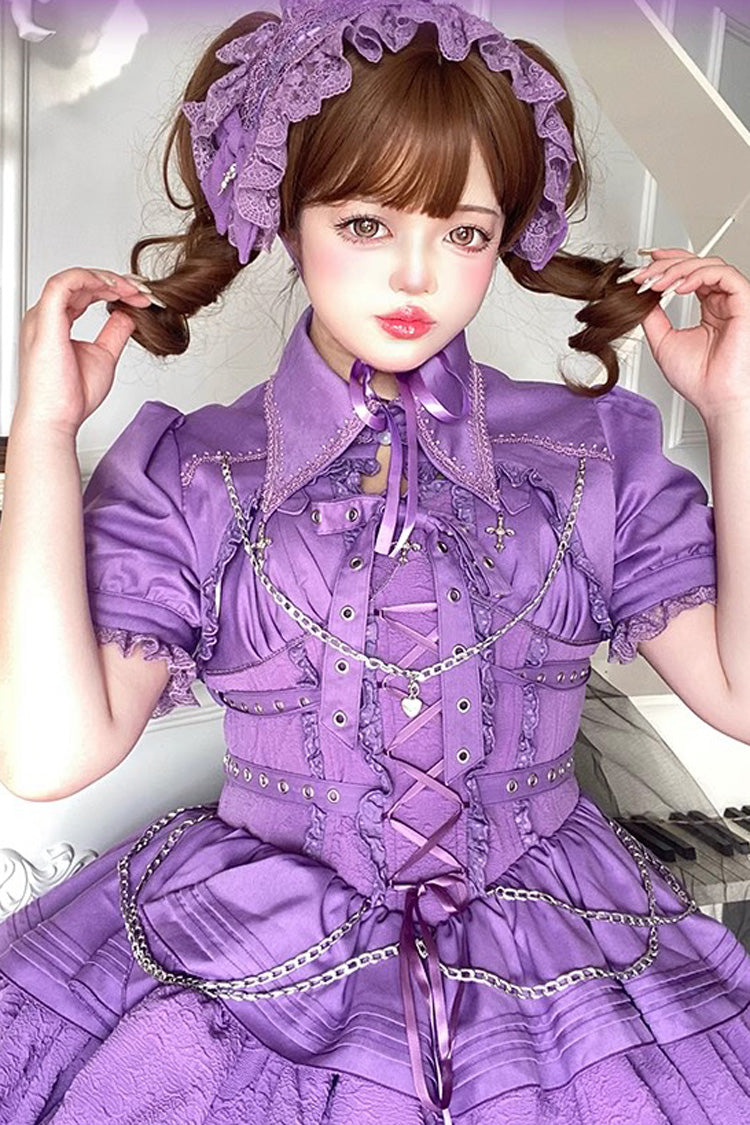 [Covenant Cross] Sleeveless Triple-Layered Ruffle Bowknot Lace-Up Gothic Lolita Jsk Dress 6 Colors - Product - 10
