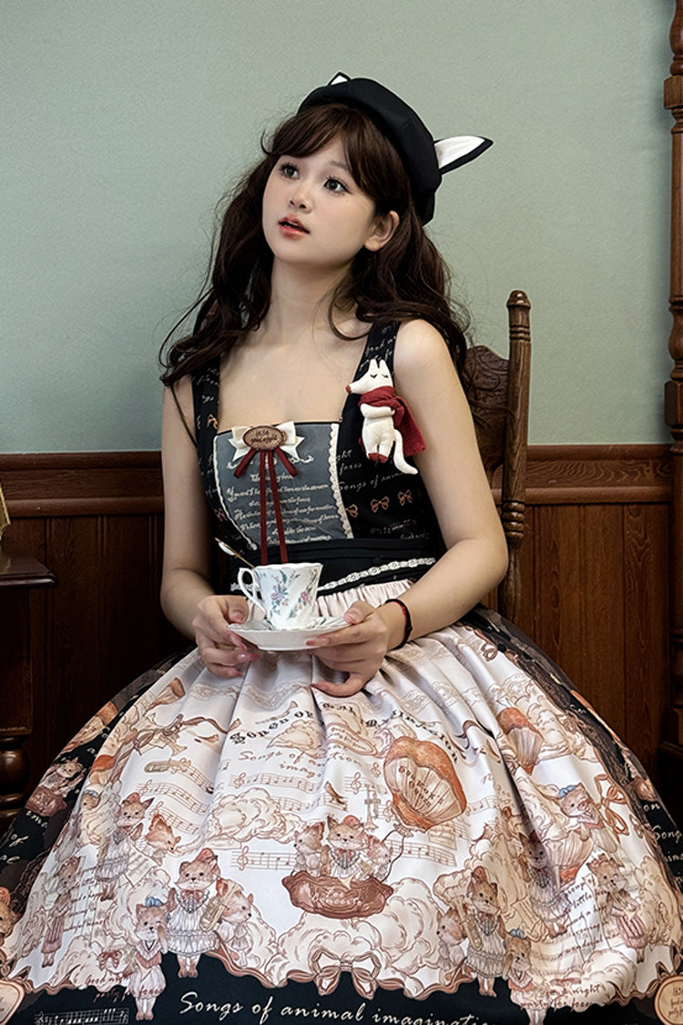 Black [Fox Band] Print Square Collar Bowknot Classic Lolita Jumper Dress - Product - 11