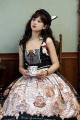 Black [Fox Band] Print Square Collar Bowknot Classic Lolita Jumper Dress - Product - 11