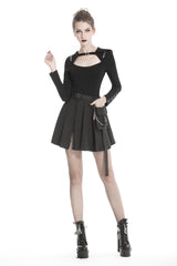 Black Zippered Pleated Women's Punk Casual Mini Skirt with Side Bag - Product - 10