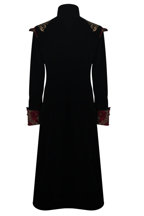 Gothic Jacquard Stand Collar Embroidery Mens Long Coat - Product - 6